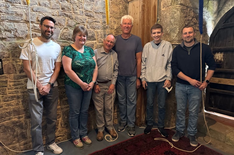 Church bellringers from Bow rang the church bells before the service of Re-Dedication of the Edward V Window. AQ 2528