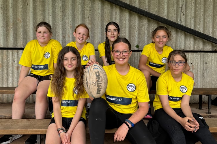 Thoverton Primary School girls during the T1 Rugby Festival at Crediton Rugby Club. AQ 2286
