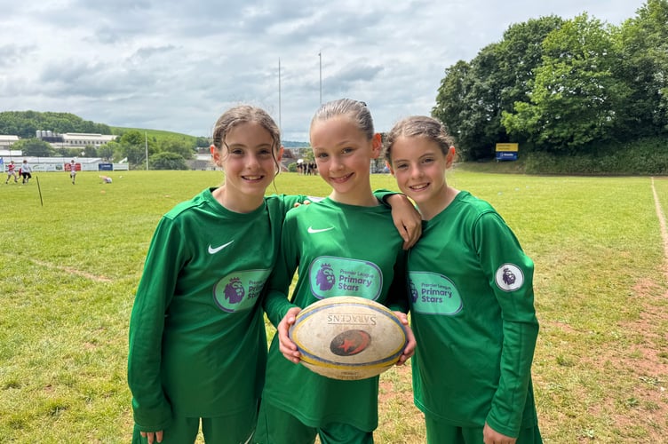 Newton St Cyres Primary School girls who enjoyed fun rugby games during the T1 Rugby Festival. AQ 2283