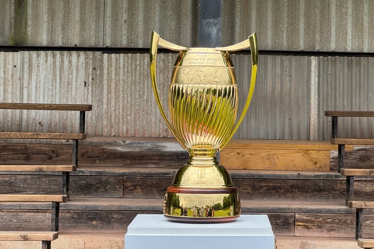 A close-up of the Women’s Rugby World Cup trophy. AQ 2402
