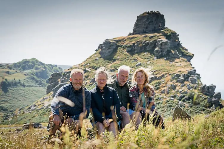 Salt Path film location with Jason Isaac, Ray, Moth and Gillian Anderson.  Picture by Steve Tanner (Black Bear).