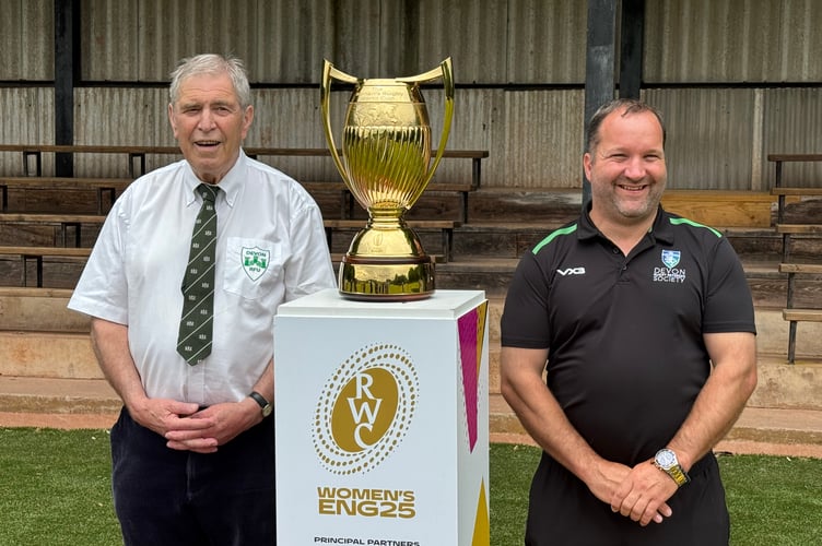 Paul Harris, left, and Scott Baker, right during the recent visit of the Women’s Rugby World Cup to Crediton RFC.  AQ 2380
