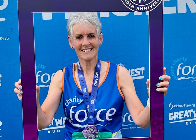 Debbie Keast after completing the Great West Run 10K in aid of Force Cancer Charity.
