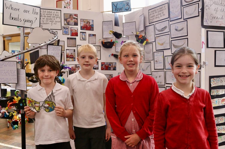 5 June 2025 Hayward's Primary School Take One Picture Venice art exhibition 6x pic special Year three students made their own boats out of wire, masking tape and gum paper (Will Goddard, Crediton Courier)