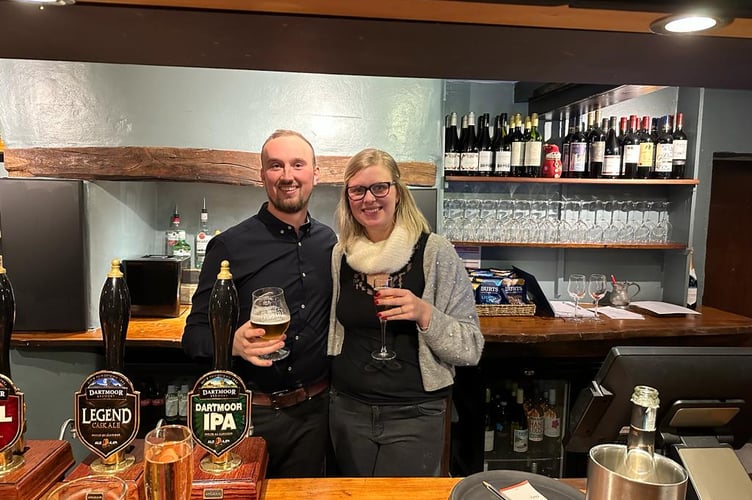Richard and Kate Grasske at the Old Thatch pub, Cheriton Bishop.