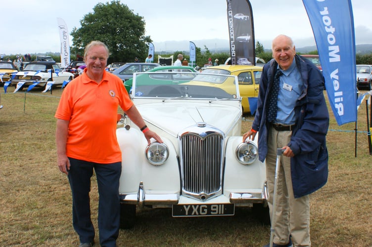Mike Overfield-Collins of Crediton, left, with his 1950 Riley RMC Roadster, and Victor Riley, the grandson of the founder of the Riley Motor Company
