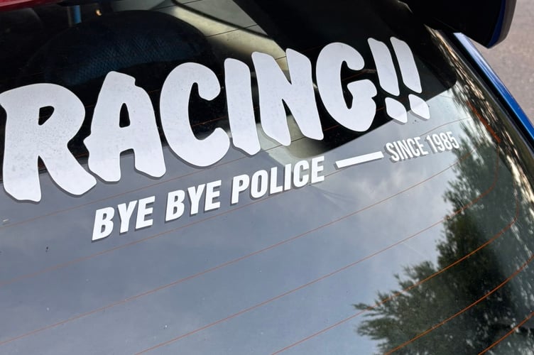 The ‘cheeky’ image of the rear window of the car impounded by police near Crediton.
