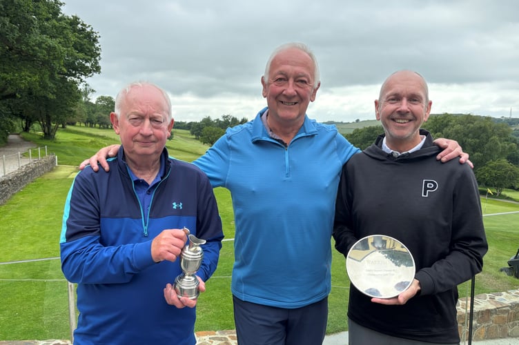Seniors Championship winners Howard Hoddell, left and Adam Book, right, with Seniors Captain, Ross Medlyn, centre.
