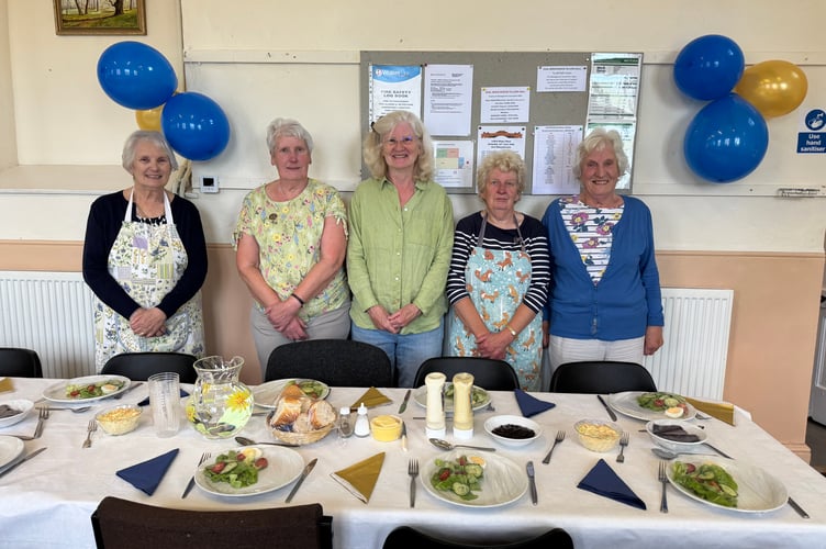 The volunteers who prepared the ringer’s tea in Zeal Monachorum Village Hall with Margaret Down, tower captain, second left.  AQ 4127
