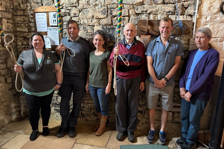 The North Tawton team and guests which rang a Centenary tribute peal, from left, Victoria Tucker, Richard Hurdle, Karen Moore, Mervyn Way, Graham Pridham and Chris Blood. AQ 4048