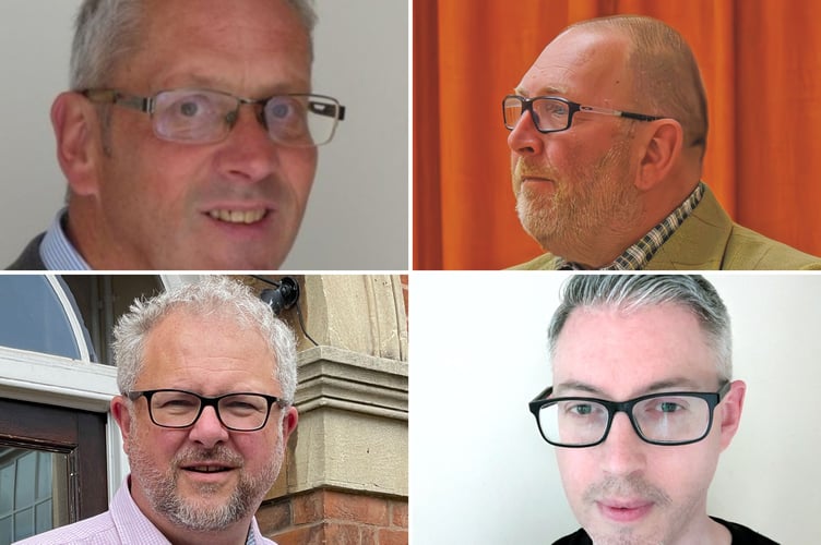 Clockwise from top left, Labour candidate Terence Joseph Edwards, Reform candidate Andy Hankins, independent Gary Stanley, Lib Dem candidate Tim Stanford