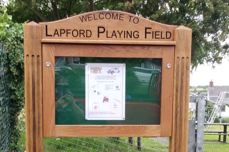 Lapford Playing Field sign.