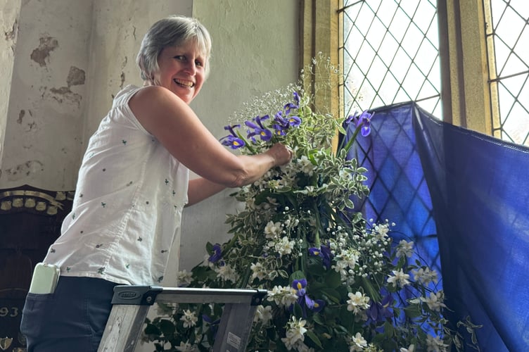 Part-way through creating one of the floral displays for the flower festival at Morchard Bishop.  AQ 4519
