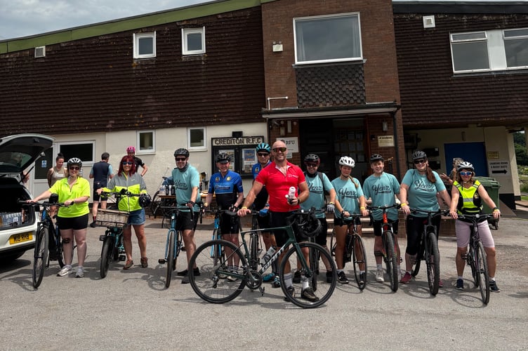 Jack with the cyclists who started at Crediton Rugby Club to join the ride to Exmouth.