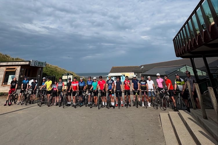 The Jack Yeandle coast-to-coast cyclists at the start at Saunton Sands.