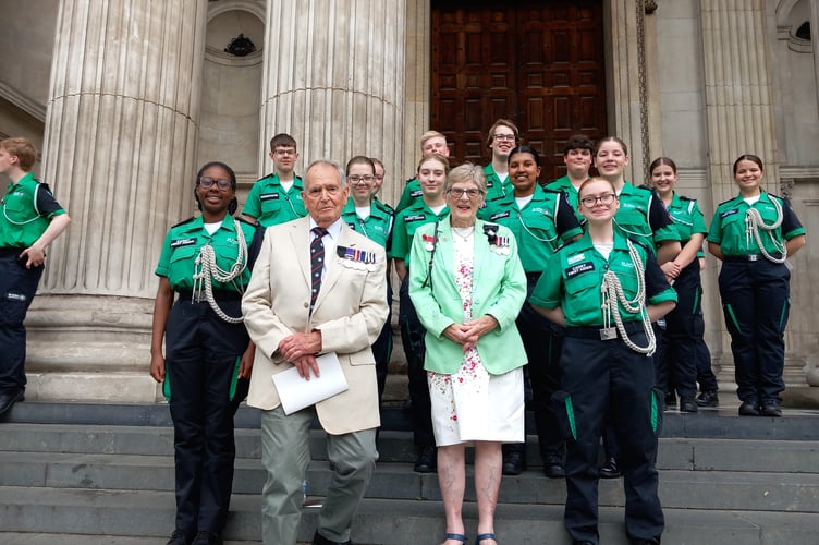 David and Mary Nunn with St John's Ambulance cadets at St Paul's Cathedral in London