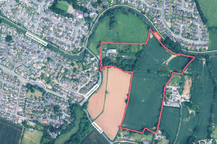 Map showing the site in Tiverton