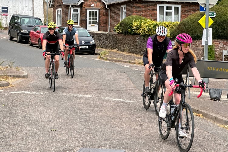 On Jockey Hill in Crediton in 2024, cyclists taking part in the Nello.  AQ 6582
