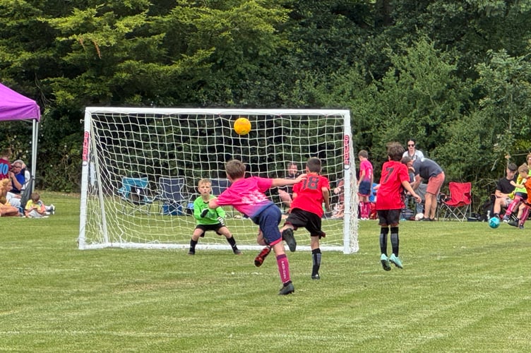 A young goalie with his eye on the ball during one of the games. AQ 5215