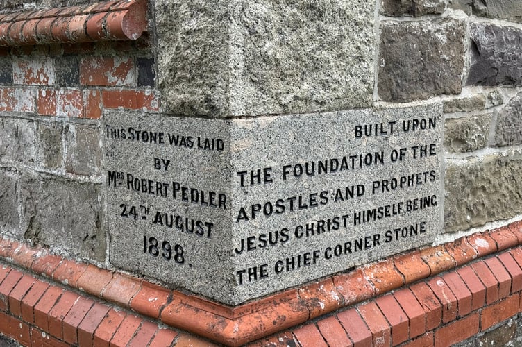 One of the foundation stones at Bow Congregational Church.  AQ 4978
