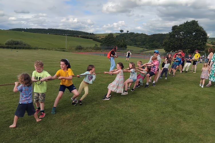 Some of the tug-of-war competitors at Tedburn Recreation Ground.
