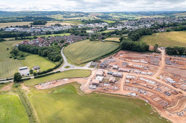 The development site and looking towards Crediton and Lords Meadow Industrial Estate.
