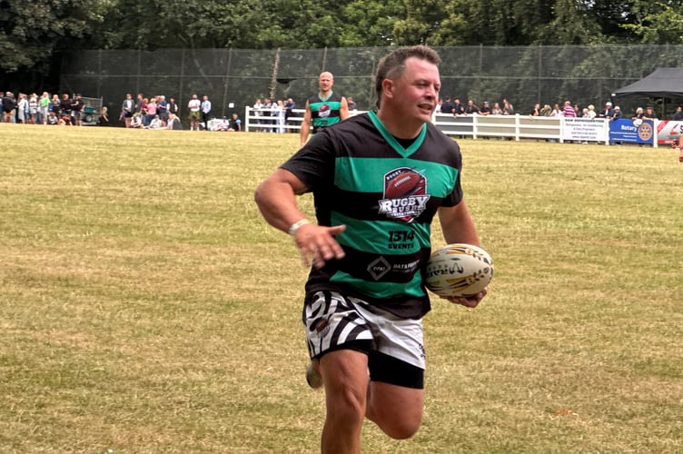 A try for former Crediton player Matt Dament at Jack Yeandle’s Testimonial Rugby Rush at Crediton Rugby Club.  AQ 5973
