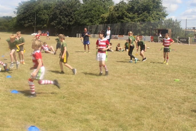 Primary school children taking part in the Crediton area school’s rugby festival.