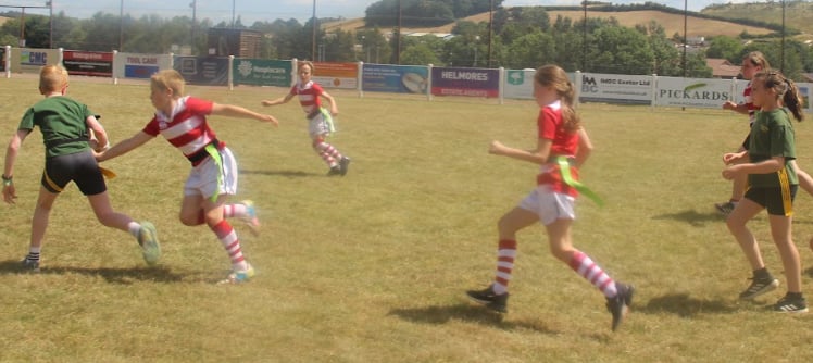 Primary school children taking part in the Crediton area school’s rugby festival.
