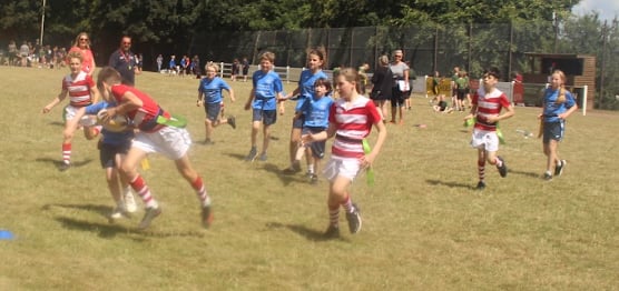 Primary school children taking part in the Crediton area school’s rugby festival.