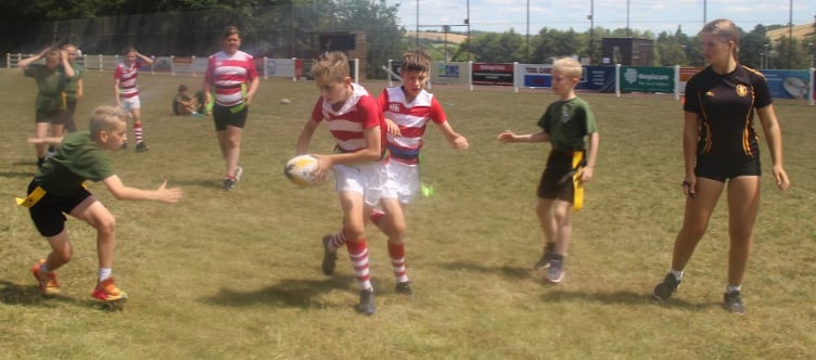 Primary school children taking part in the Crediton area school’s rugby festival.
