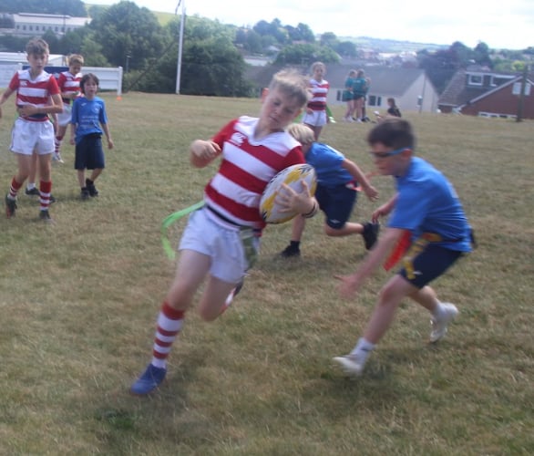 Primary school children taking part in the Crediton area school’s rugby festival.