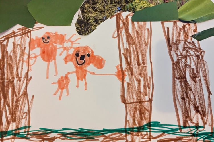 Monkeys in trees by Dylan in reception at Landscore Primary School (Kick Start Art)