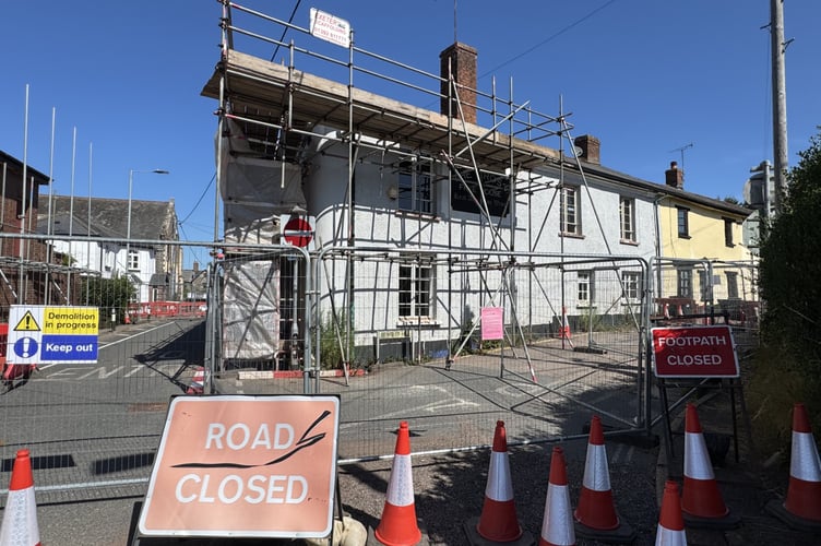 The road closure at The Cross Hotel in Copplestone