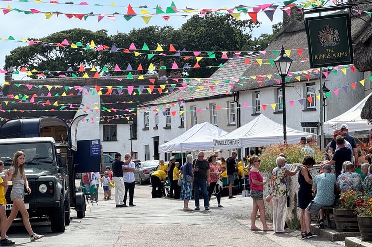 Bunting up for Winkleigh Fair. AQ 6682