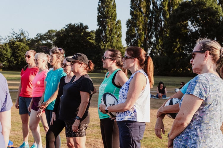 Exeter City Community Trust team delivering a sample rugby session to members of WI in the City – the city centre Women’s Institute group as part of the initiative to grow women’s rugby in the city ahead of the Women’s Rugby World Cup 2025.