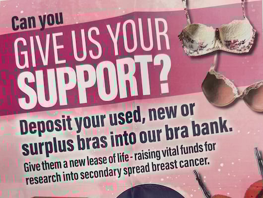 Crediton Lions will collect bras at Crediton Farmers' Market on Saturday, July 19 in aid of Against Breast Cancer.