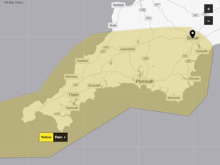 Yellow weather warning issued for Devon