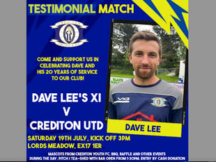 Crediton United to host Dave Lee Testimonial
