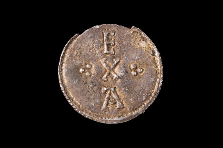 The rare 9th Century silver penny with Exe stamped upon it which has been acquired by RAMM in Exeter.
