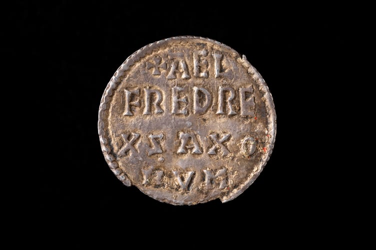 The reverse of the rare 9th Century Alfred the Great silver penny.
