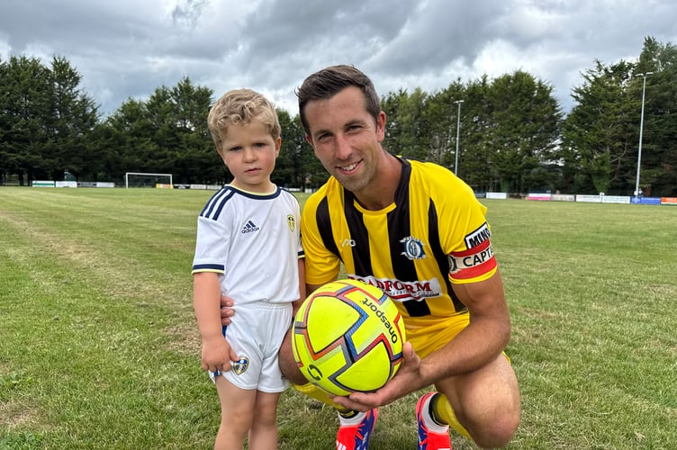 Dave Lee and his son at Crediton United Football Club ahead of Dave’s Testimonial game. AQ 7092