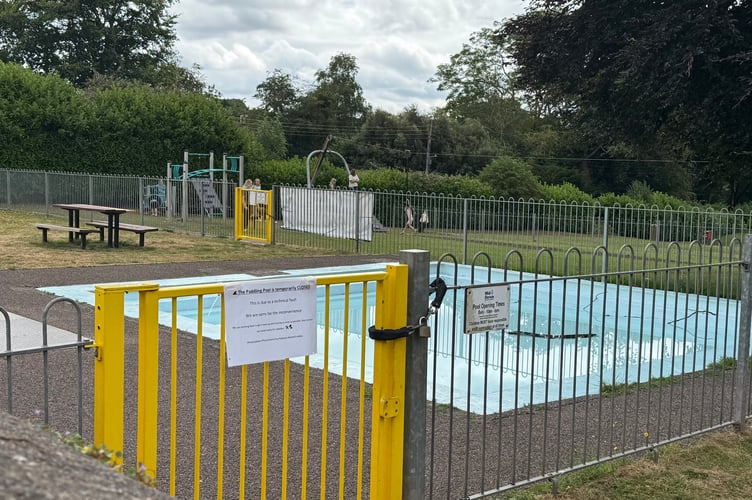 The paddling pool in Newcombes Meadow, Crediton, when it was closed for essential works.  AQ 7023

