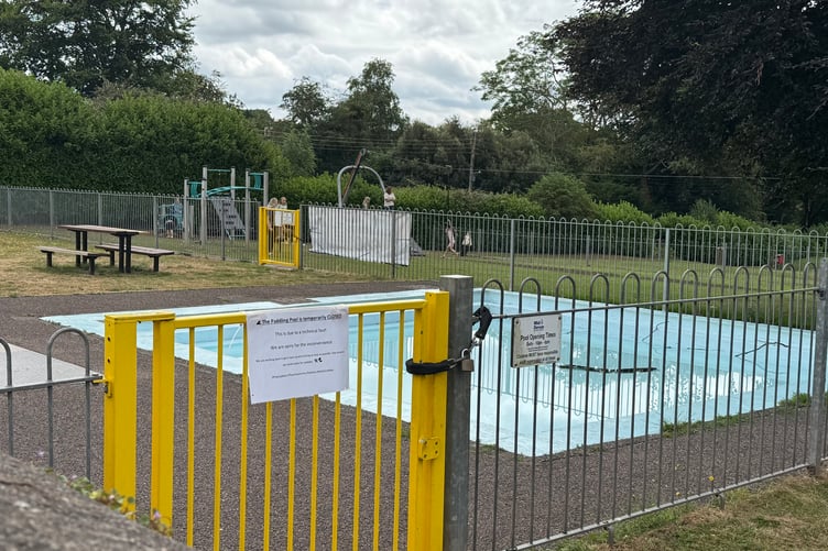 The paddling pool in Newcombes Meadow, Crediton, when it was closed for essential works. AQ 7023