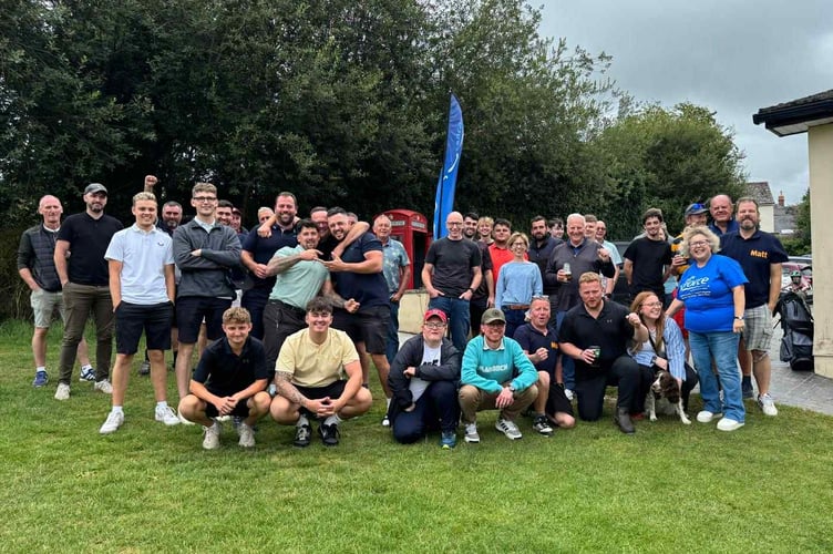 Friends turn out in force for Matt's golf day, Matt pictured front, fourth left.
