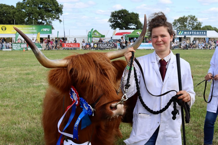 Milly Bradley of Witheridge's highland cow won champion and first prize in two classes