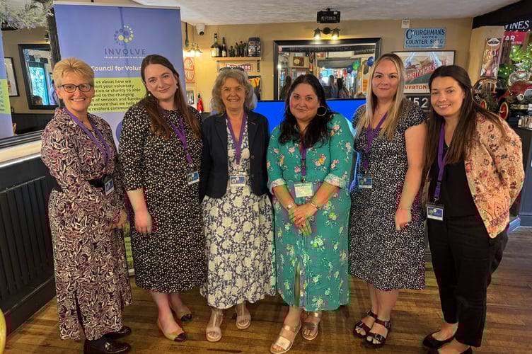 Some of the Involve Mid Devon team, from left, Emma Healey, Crediton Community Builder; Holly Cooper, marketing, publicity and events; Katheryn Hope, chief officer: Project Manager Tamlyn Fraiquin; Carla Crofts, Cullompton Community Builder and Laura Buchanan, Project Assistant. AQ 7818