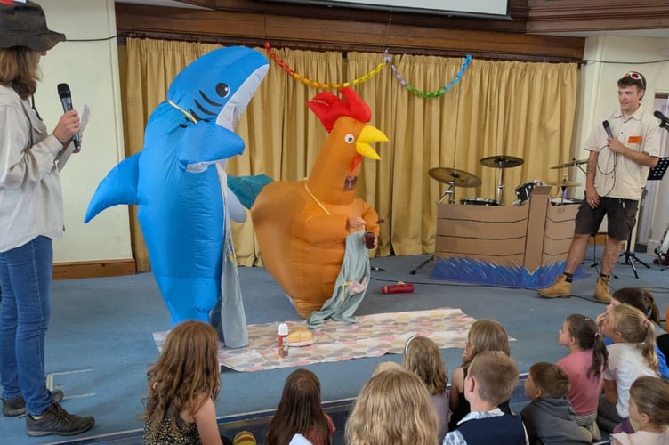 A giant chicken and shark made an appearance (Crediton Congregational Church)