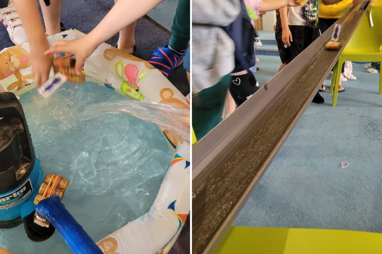 Models of St Peter with corks to help him 'walk on water' were sent down a chute