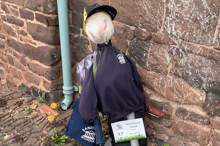 Young scarecrow's first day of school, made by The Lamb Inn